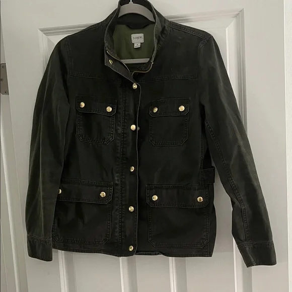 J. Crew Dark Green Utility Jacket with Gold Buttons - Picture 1 of 4